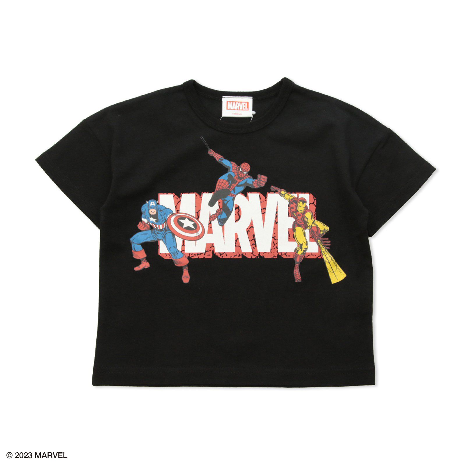 日本 Chil2 - 漫威聯名 印花短袖上衣-前Logo後角色-黑