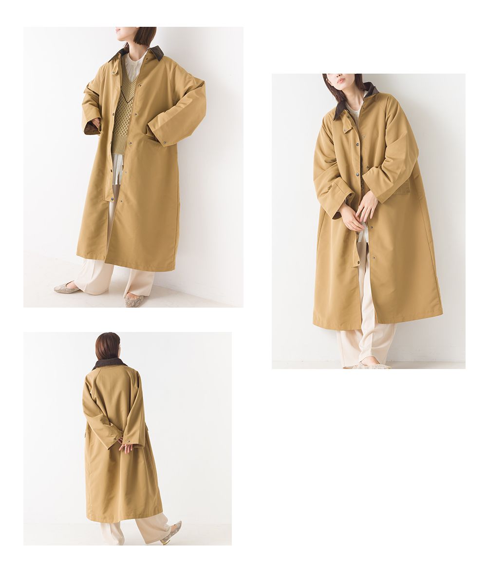 日本 OMNES - 歐風翻領長版風衣外套-軍綠