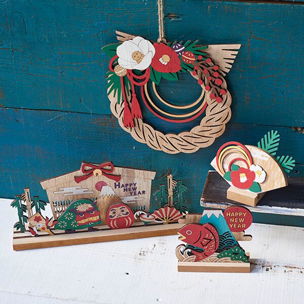 日本代購 - 木製日本新年擺飾/掛飾-注連繩 (W22.5×H22×D1.3cm)