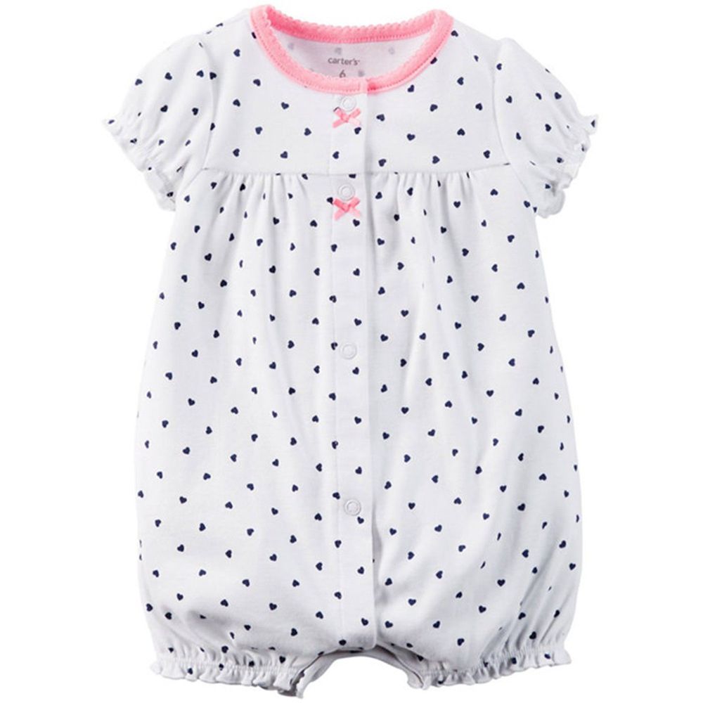美國 Carter's - 嬰幼兒短袖連身衣-純白/藍愛心 (24M)