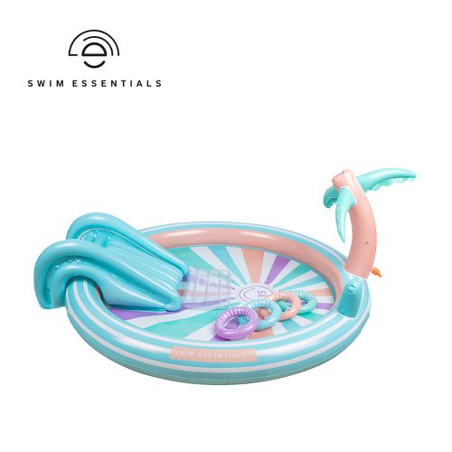 荷蘭 Swim Essentials - 荷蘭 豪華充氣溜滑梯戲水池組(含配件)-馬卡龍樂園