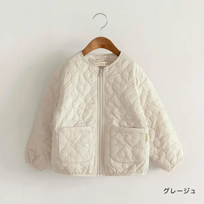 日本 BRANSHES - 甜美心型絎縫輕盈保暖無領外套(可機洗)-粉紅