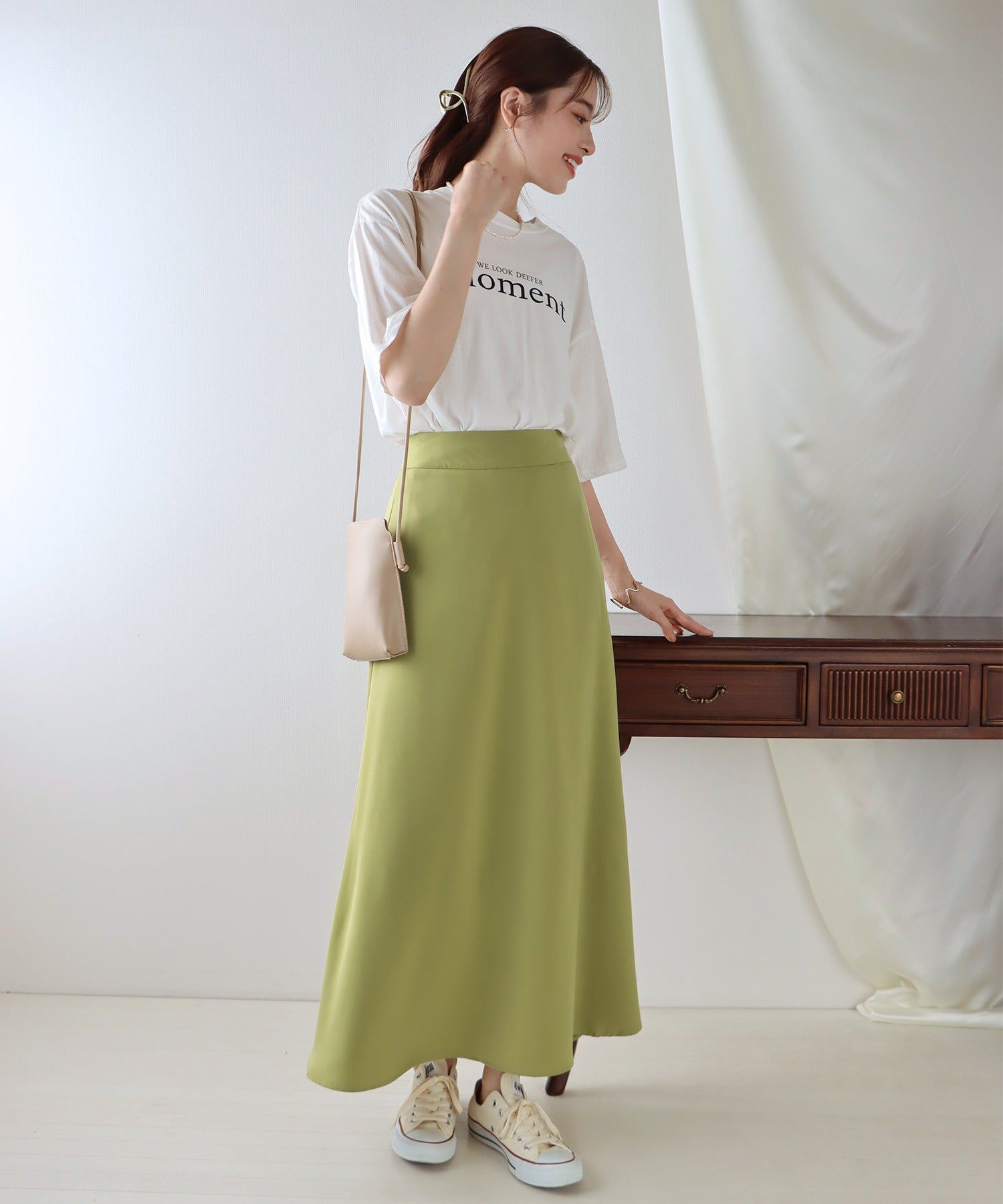 日本 BLUE EAST - [熱銷推薦] 甜美百搭修身剪裁長裙-果綠