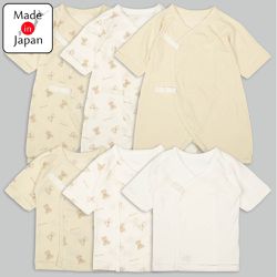 akachan honpo - 長袖新生兒內衣6件組-小熊-淺卡其色 (50~60cm)