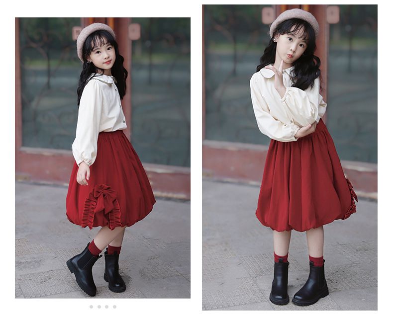 木耳邊燈籠半身裙-紅色