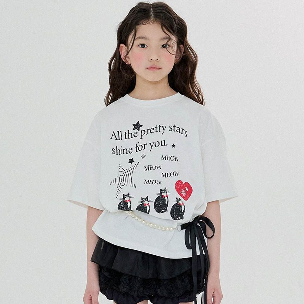 貓咪的愛寬鬆短袖上衣-白