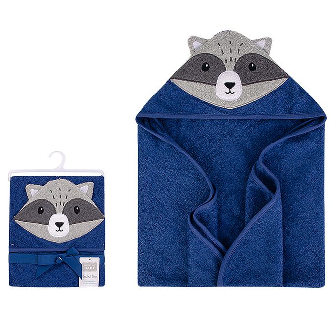 美國 Luvable Friends - 甜蜜寶貝嬰幼兒動物造型連帽浴巾/包巾_76x76cm-小浣熊