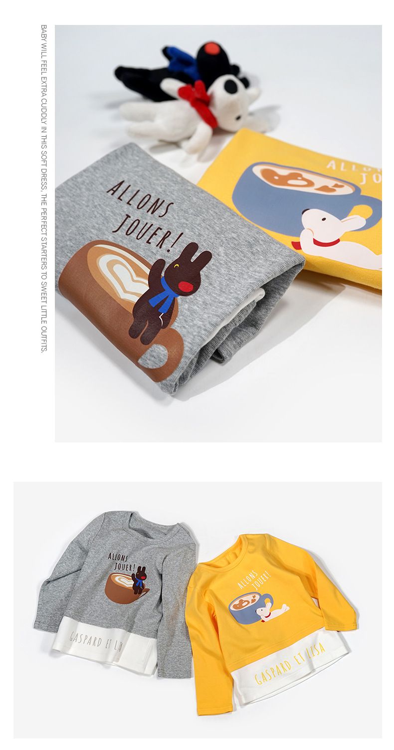 Minizone - 字母卡通長袖上衣-灰色