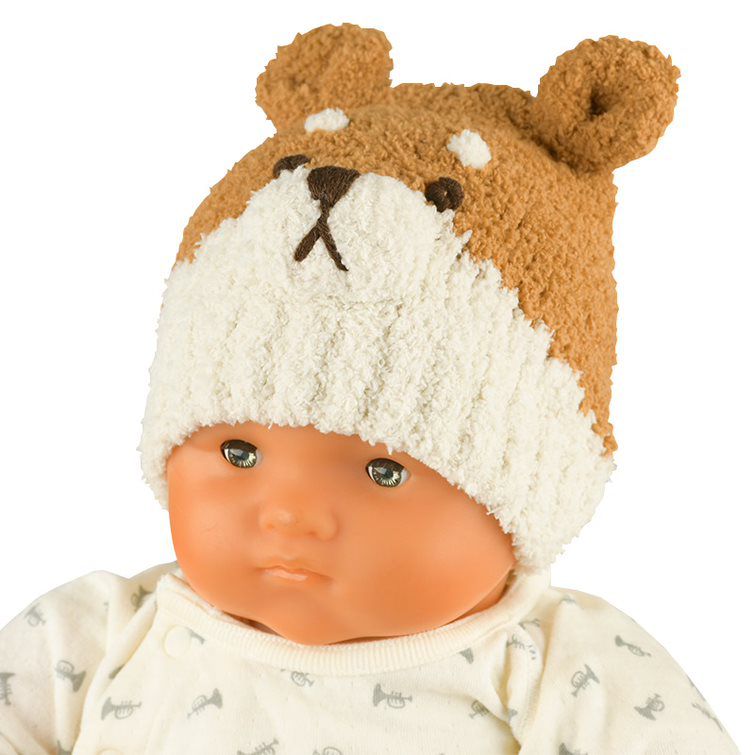 akachan honpo - 毛茸茸針織帽-柴犬-淺卡其色