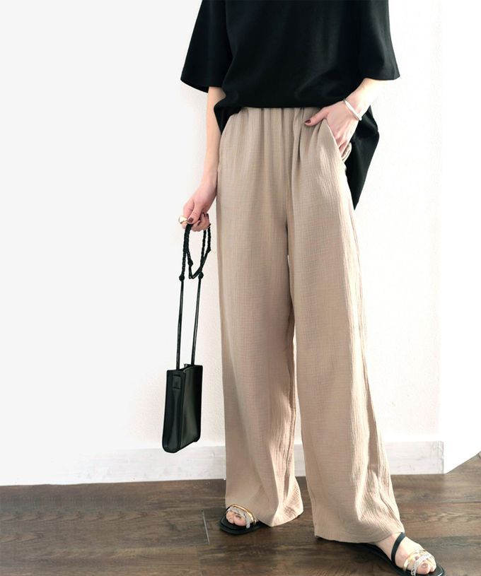 日本 Classical Elf - 純棉夏日柳葉舒適寬褲-黑