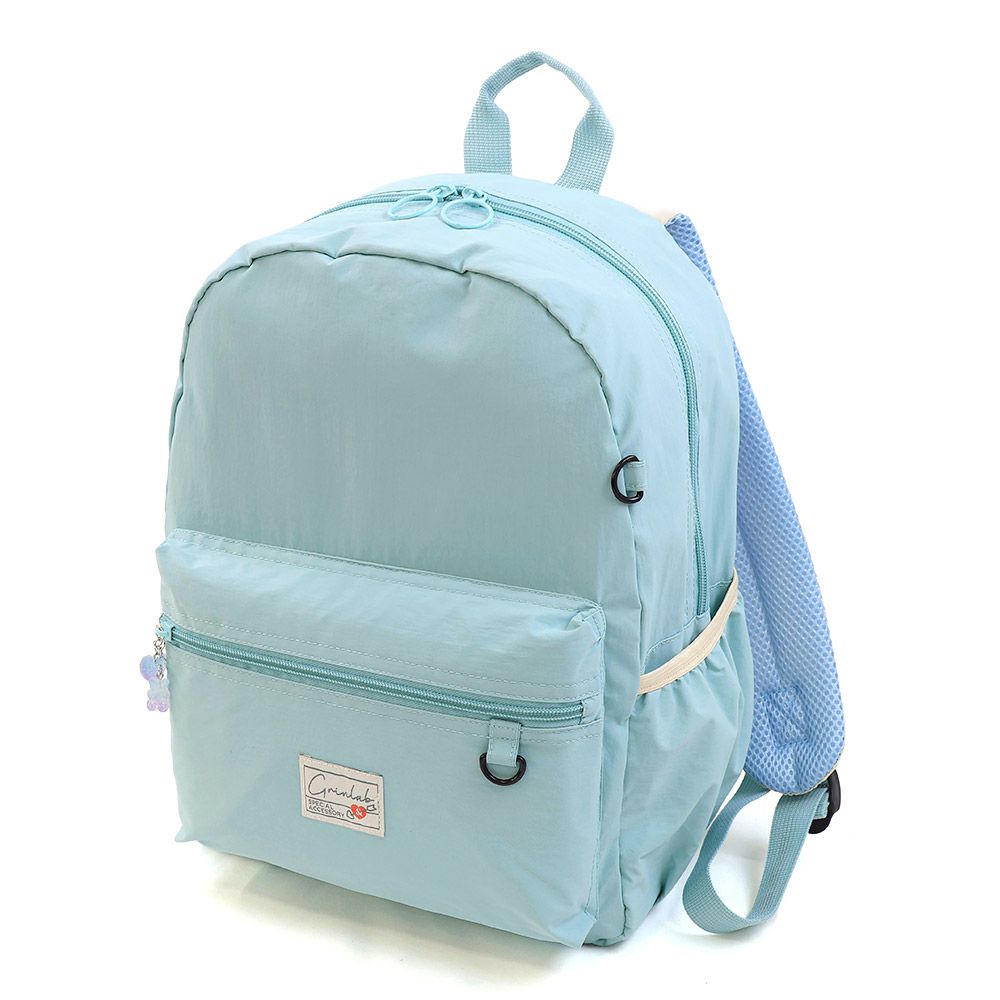 大容量尼龍多口袋減壓兒童背包(14L)-附可愛吊飾-水藍 (35x26x14cm)
