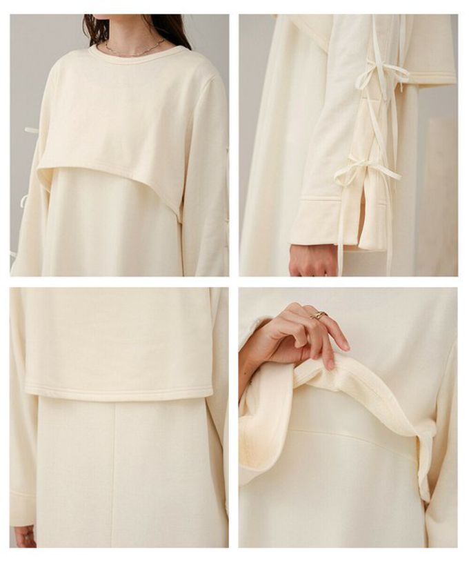 日本 Bab - 袖蝴蝶結層次感喇叭袖洋裝-淺棕 (M)