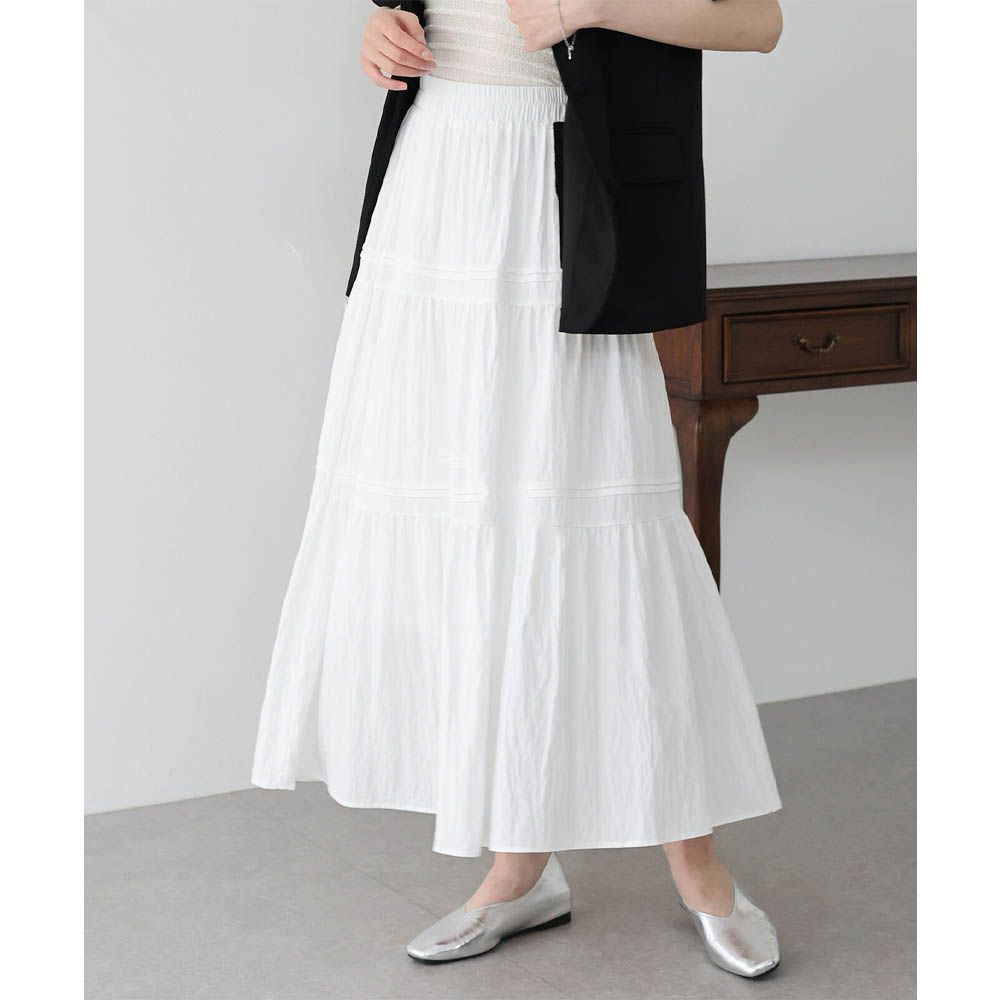 夏季嫘縈分層皺褶感長裙-白 (M)
