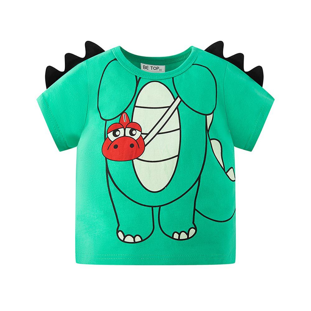BE TOP - 純棉立體短袖上衣-立體恐龍裝扮-綠色