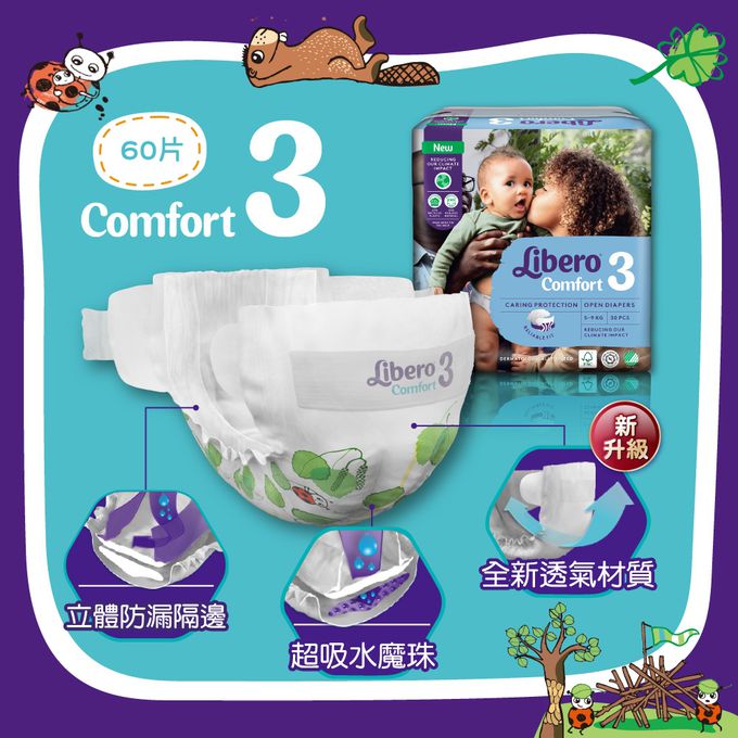 麗貝樂 Libero - 新生禮盒/綠色環保升級/嬰兒尿布/紙尿褲Comfort-Comfort黏貼型 (NB1包+3號S2包)-新生禮盒2號NB1包+Comfort黏貼型3號S2包(內含贈品隨機出貨)
