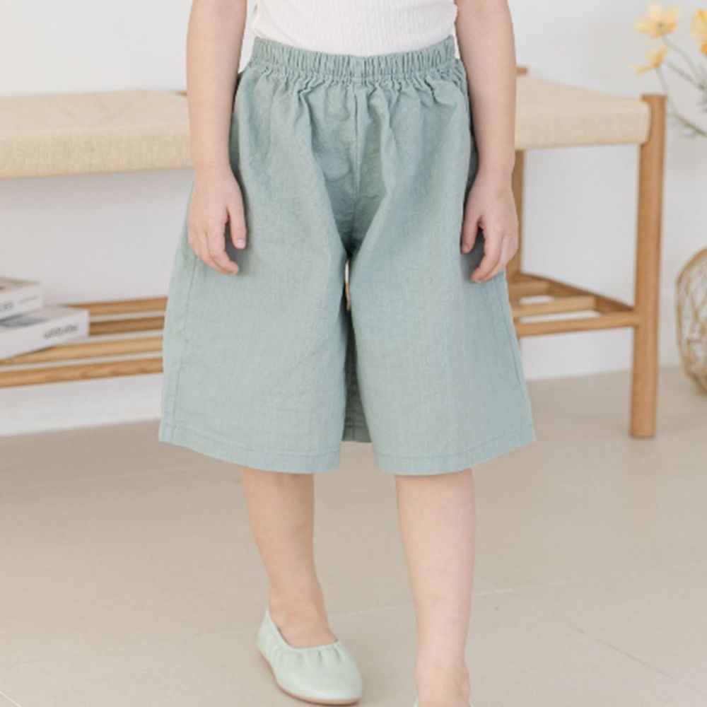 韓國 Orange Mom - 鬆緊腰寬版七分褲-薄荷綠