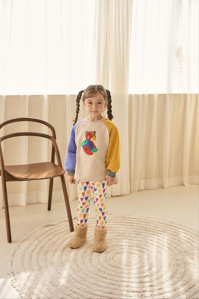 韓國 Mimico - (內磨毛)鬆緊腰彈力內搭褲-格子飛行船-橘底