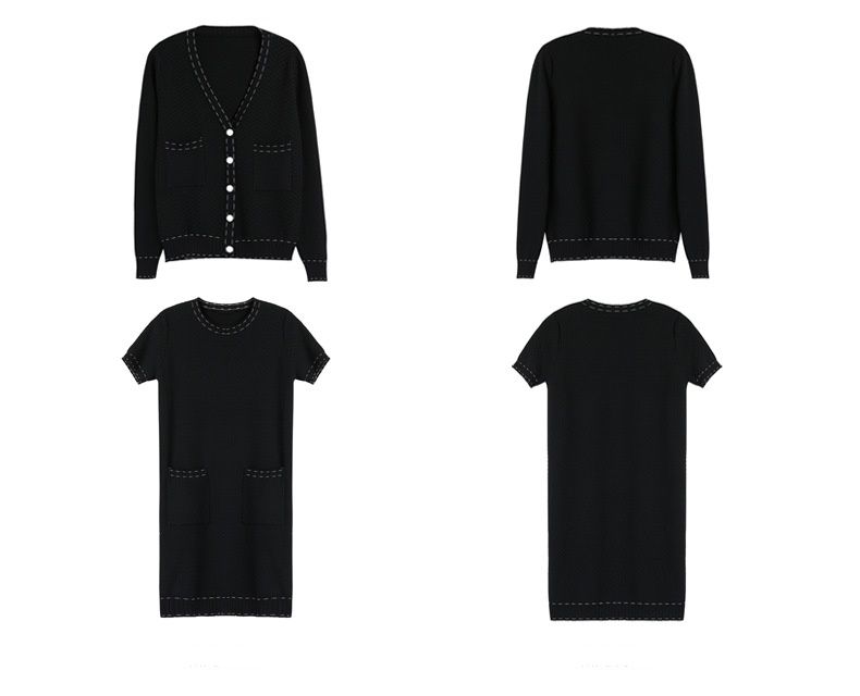 針織連身裙套裝-連身裙+外套-黑色-2件式