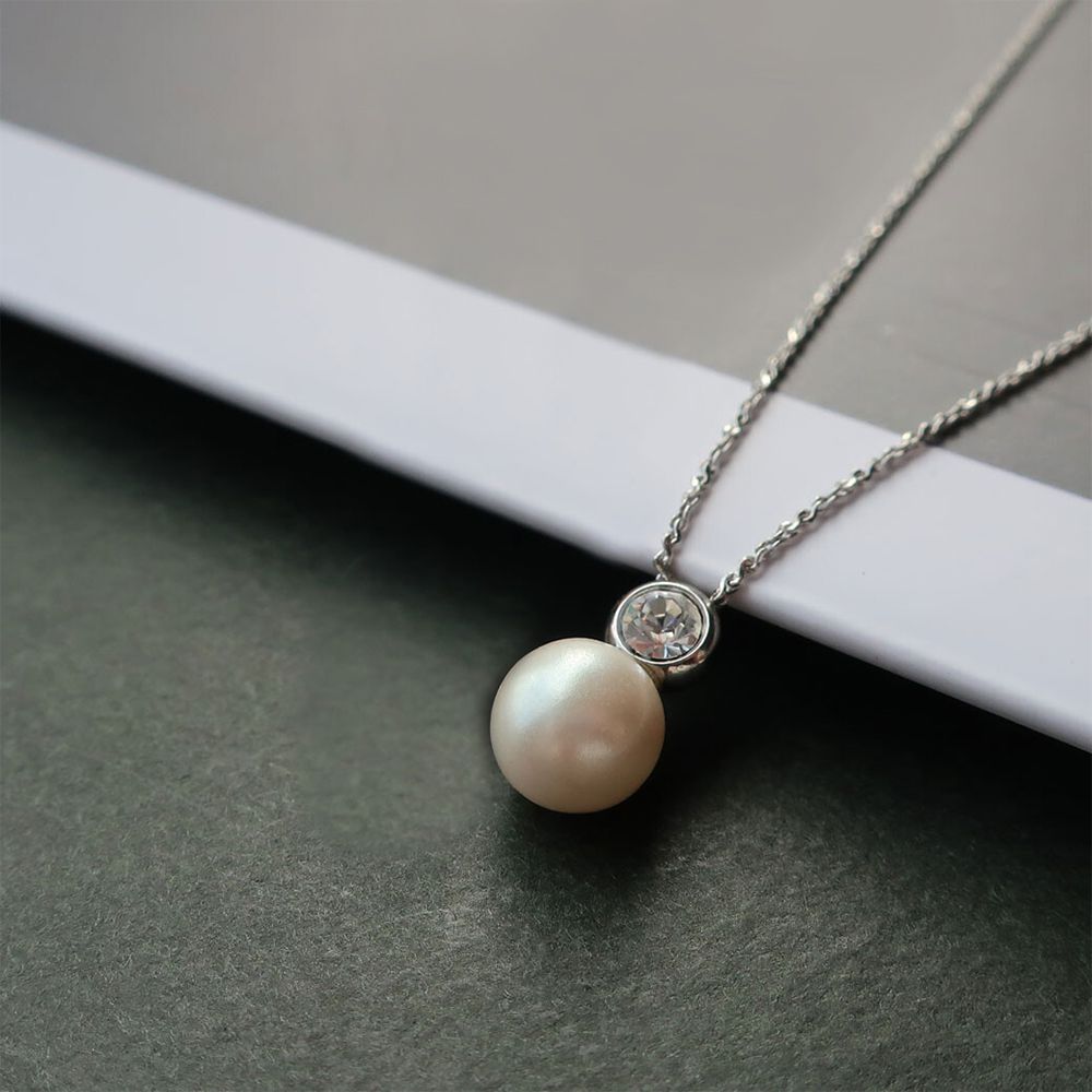 日本製 葫蘆形寶石珍珠疊搭項鍊-銀