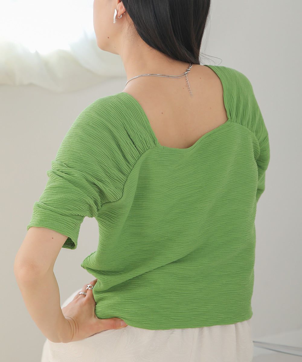 日本 Bab - 2WAY方領排扣五分袖上衣-米杏