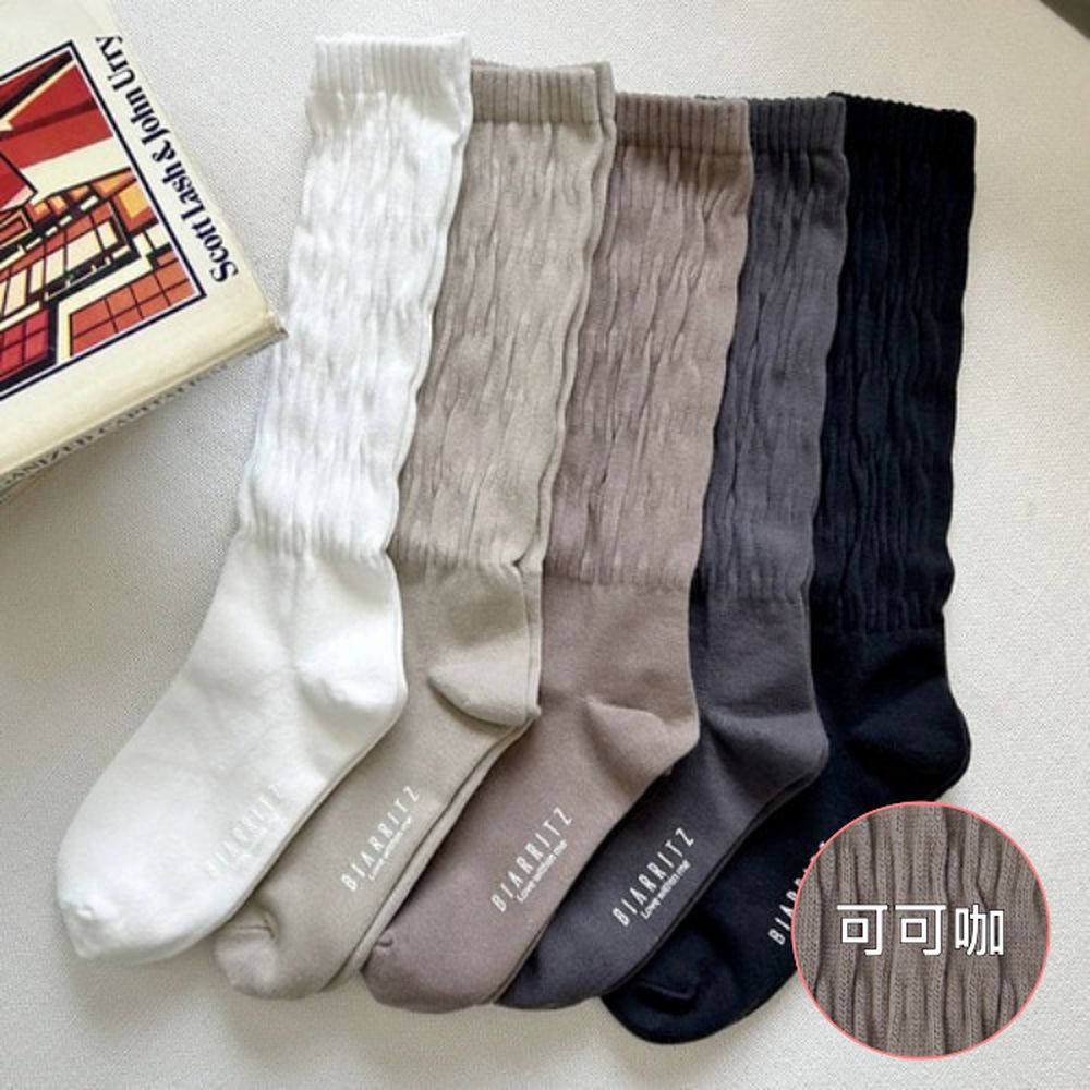 韓製皺摺造型中筒長襪-可可咖 (Free[230~260mm])