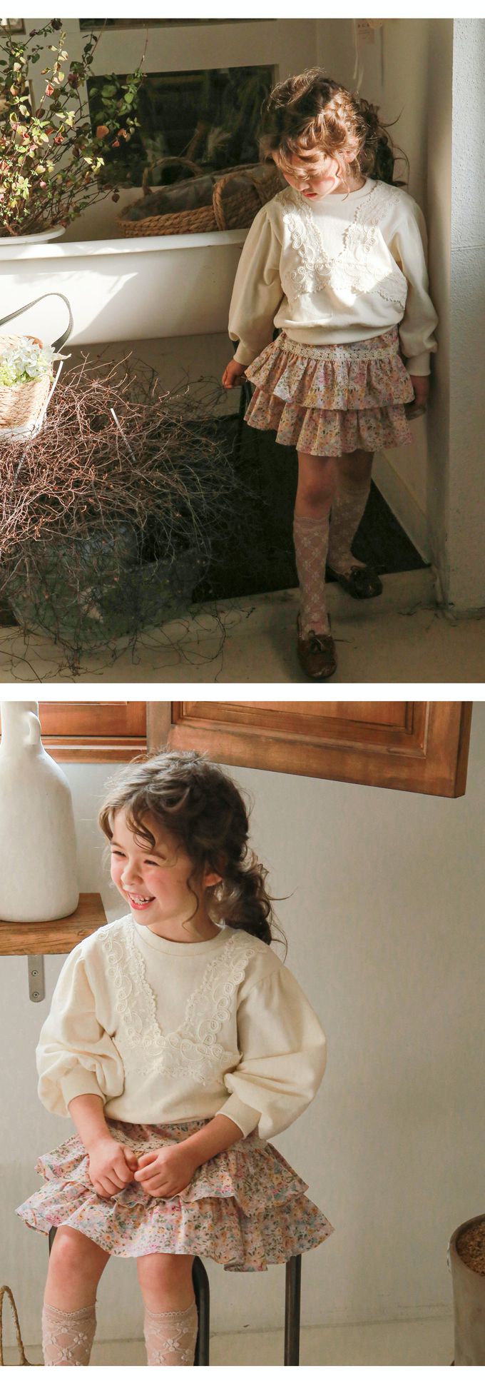 韓國 Puellaflo - 鬆緊腰春漾漫花層次蛋糕裙-粉