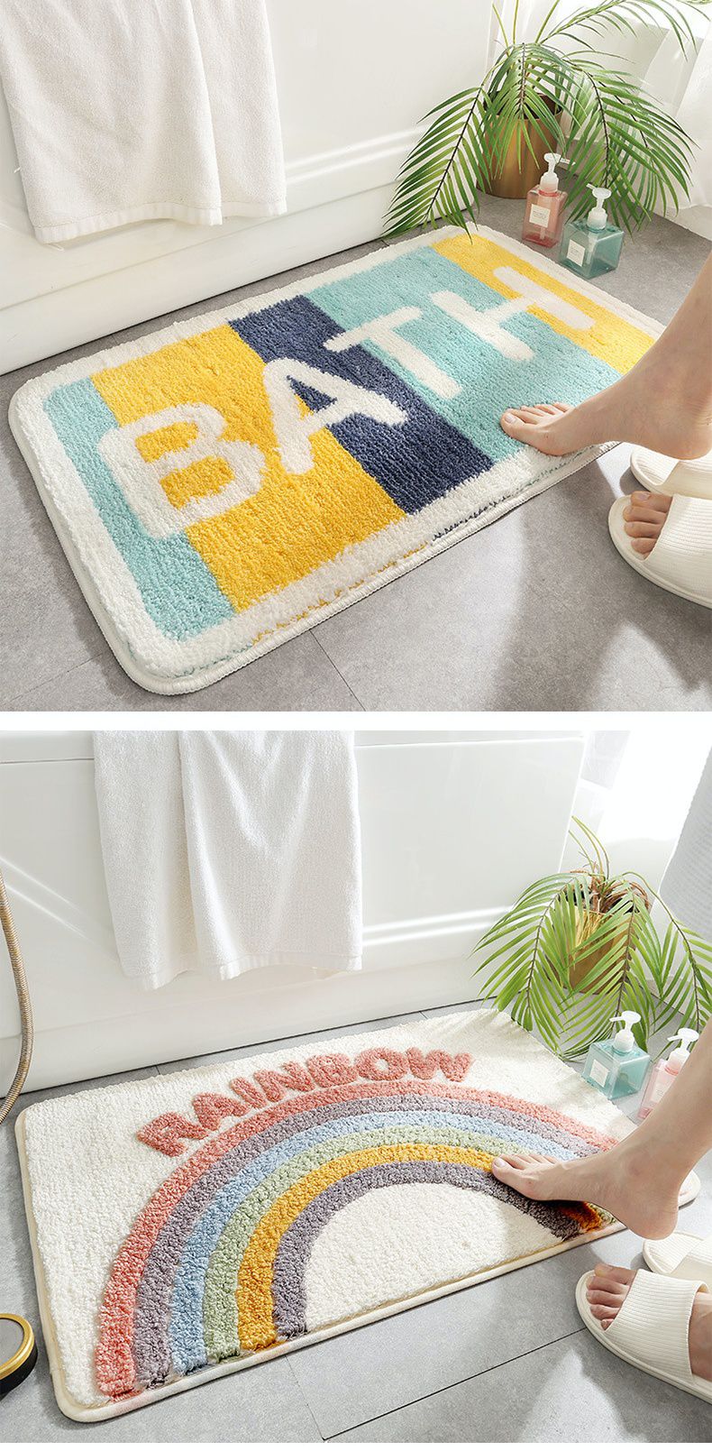 快速吸水植絨浴室腳踏墊-五彩SMILE