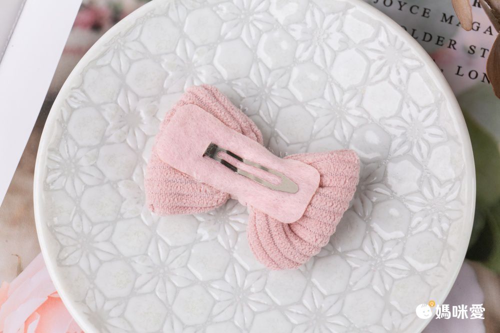 燈芯絨造型兒童髮夾-蝴蝶結-粉色