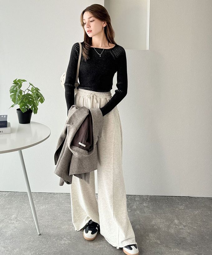 日本 Classical Elf - 優雅羅紋合身針織長袖上衣-墨綠