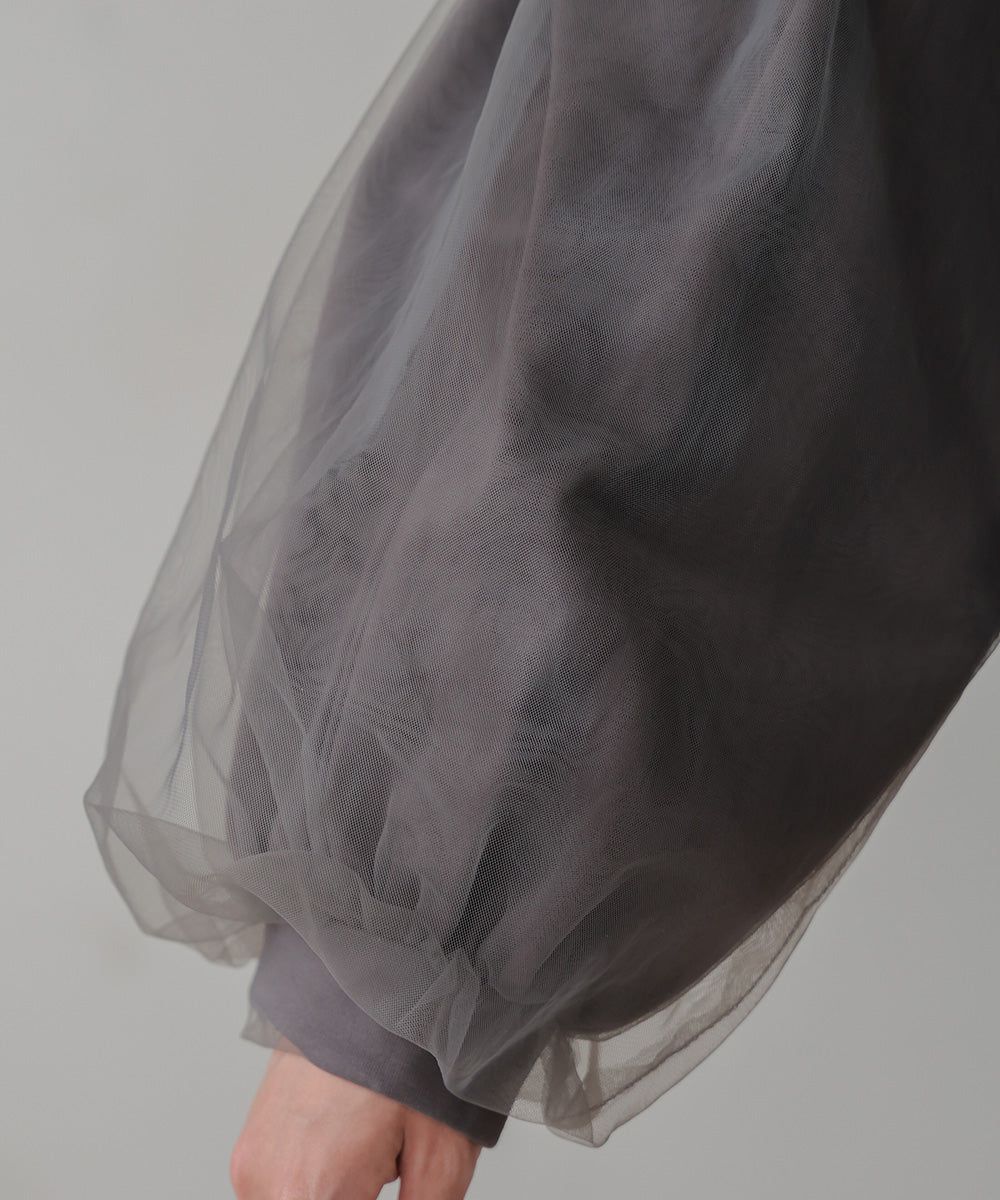 日本 Bab - 優雅拼接薄紗長袖上衣-深灰