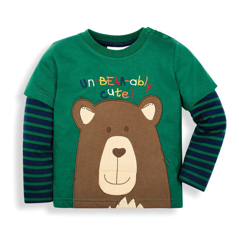 英國 JoJo Maman BeBe - 嬰幼兒100%純棉長袖上衣-淘氣棕熊