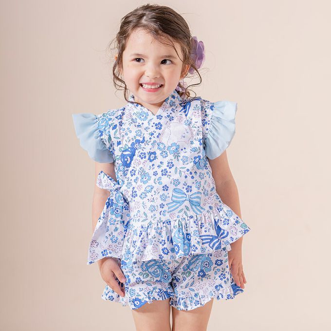 日本 Catherine Cottage - 甜美澎澎荷葉純棉二件式甚平-波斯貓-桃粉