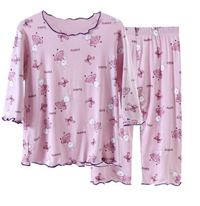 MAMDADKIDS - 莫代爾七分袖套裝/家居服-滿版舞兔-紫色