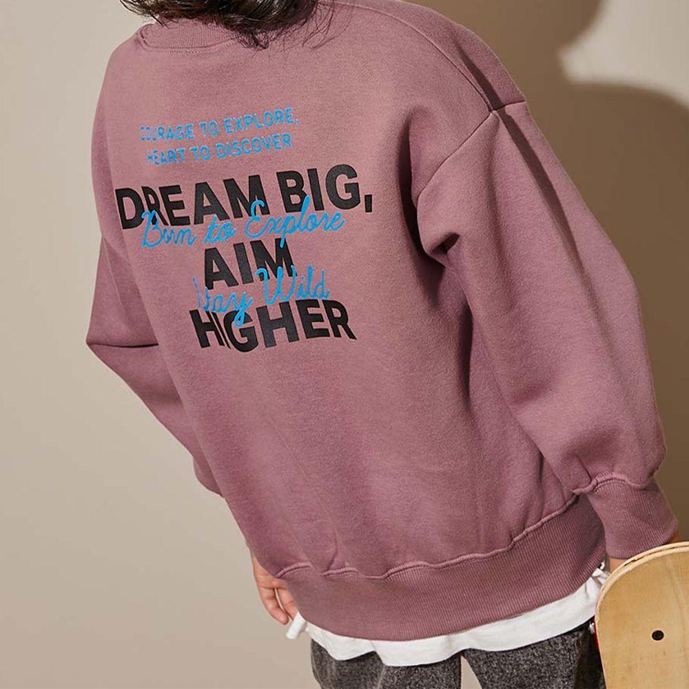 裏起毛個性印花大學T-挑戰夢想-煙燻粉