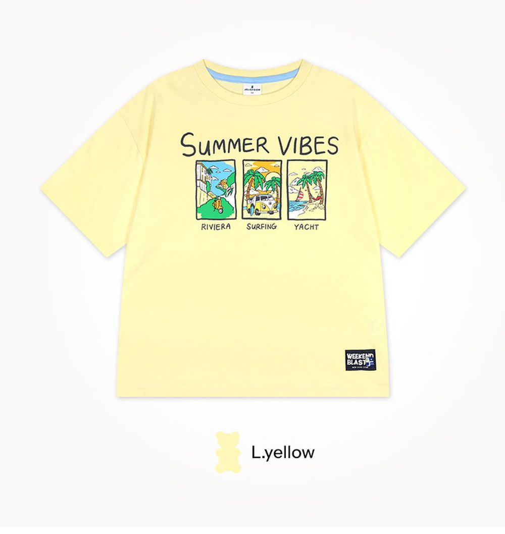 盛夏度假插畫短袖上衣-黃