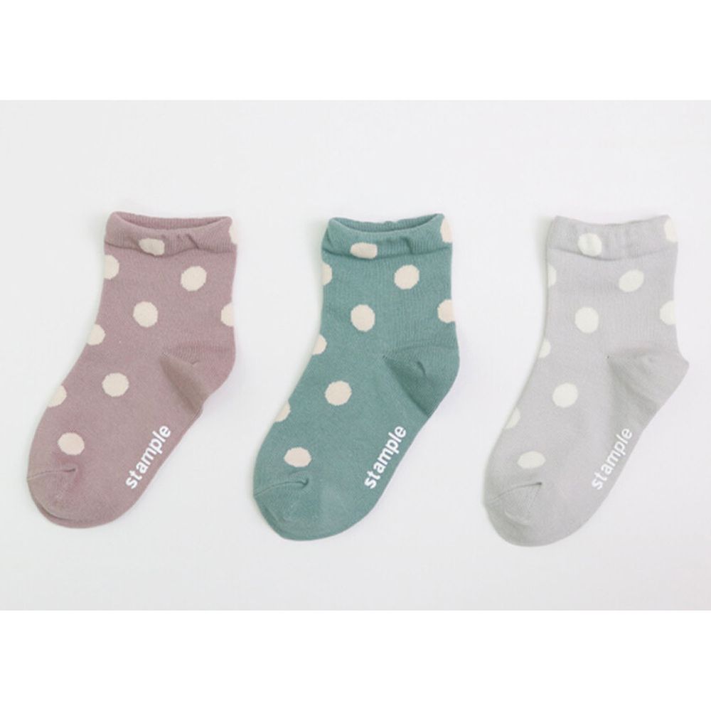 日本 stample - (兒童)中筒襪-超值三雙組-點點-A(粉x綠xX灰)