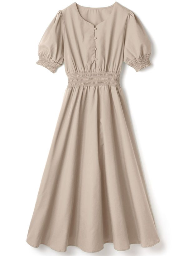 日本 GRL - 復古V領縮腰泡泡袖洋裝-簡約黑