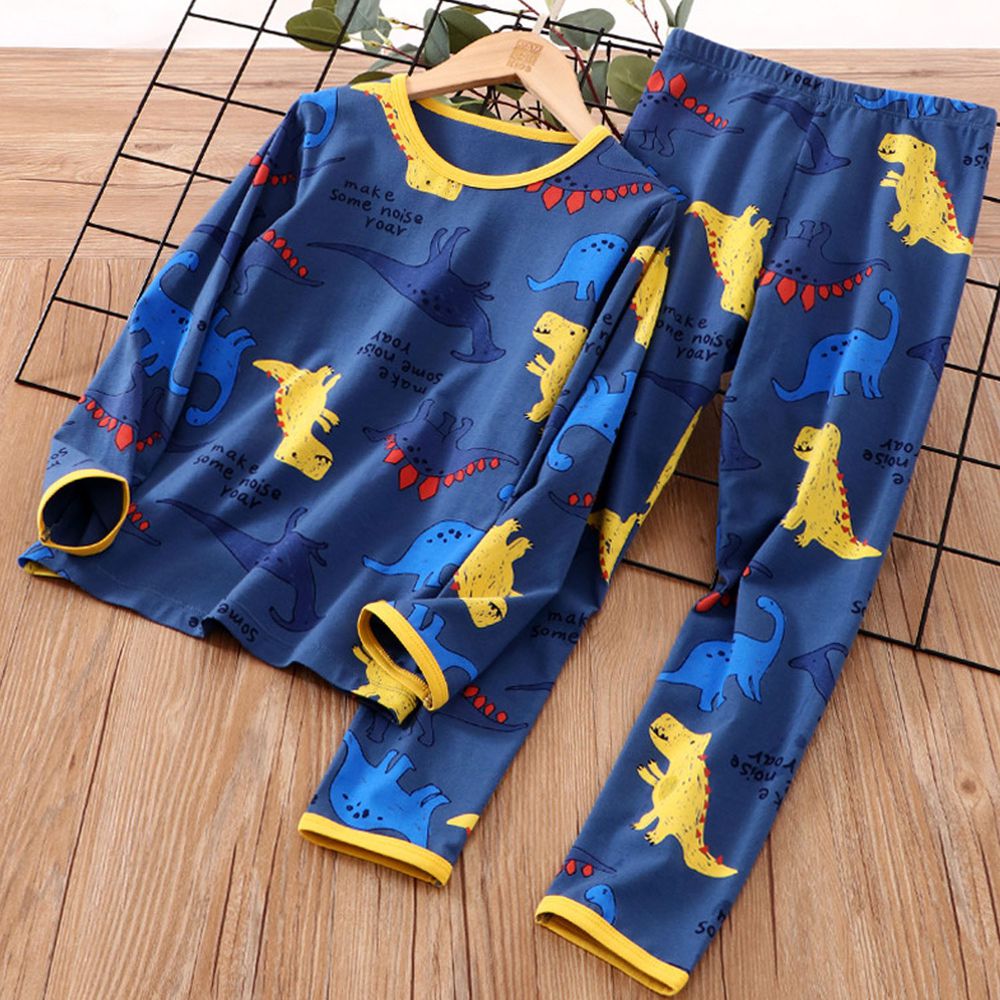 純棉長袖家居服套裝-恐龍世界-藍色