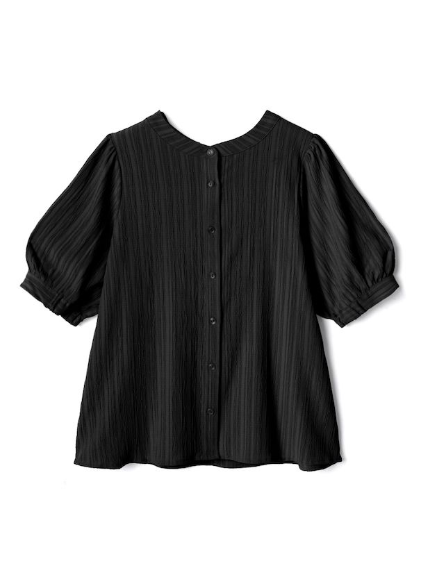 日本 GRL - 簡約圓領泡泡短袖襯衫-寶貝藍 (F)