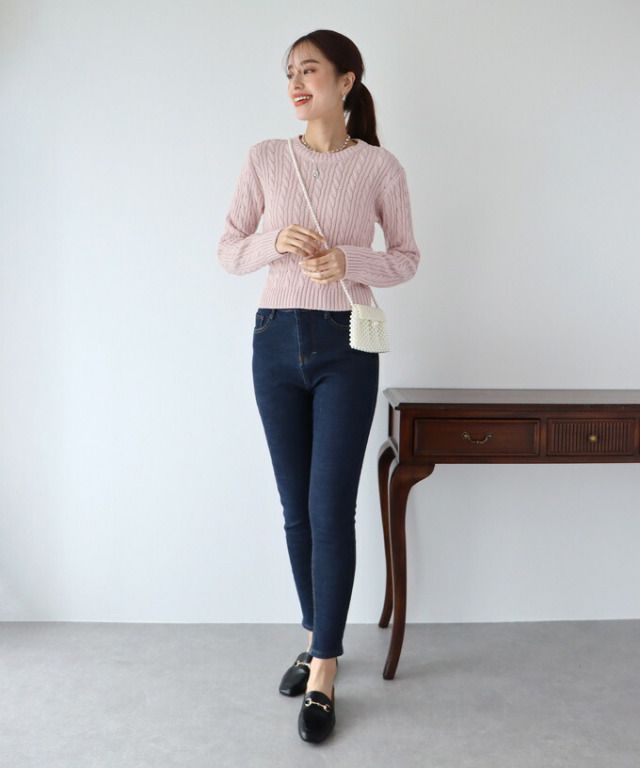 日本 BLUE EAST - 經典圓領麻花編針織上衣-灰綠