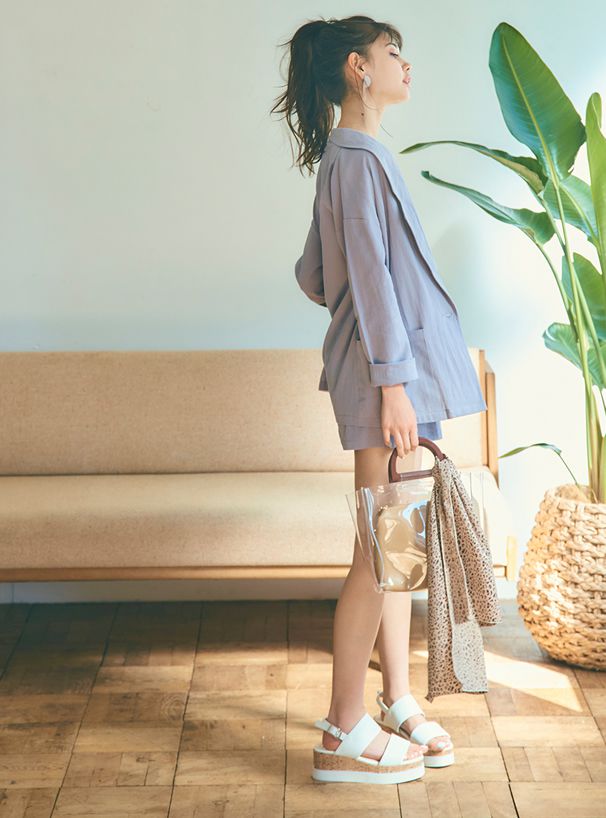 日本 GRL - 俐落率性西裝外套x短褲套裝-氣質米