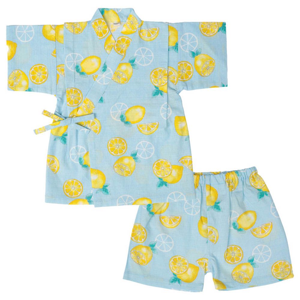 幼兒兩件式甚平-檸檬-淺藍色