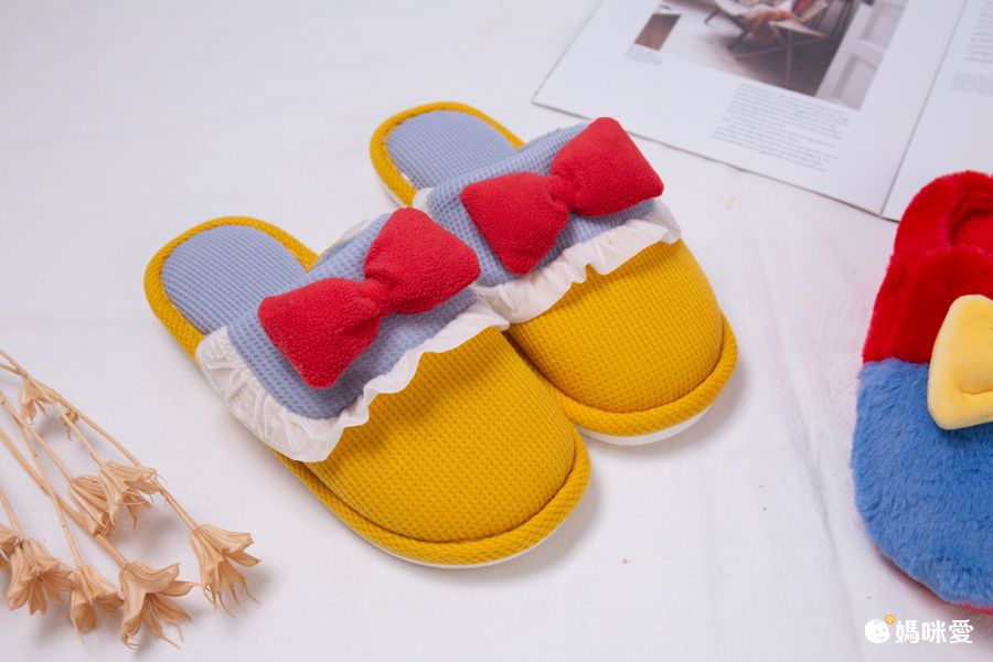 鬆餅格紋保暖室內拖鞋-藍紫色