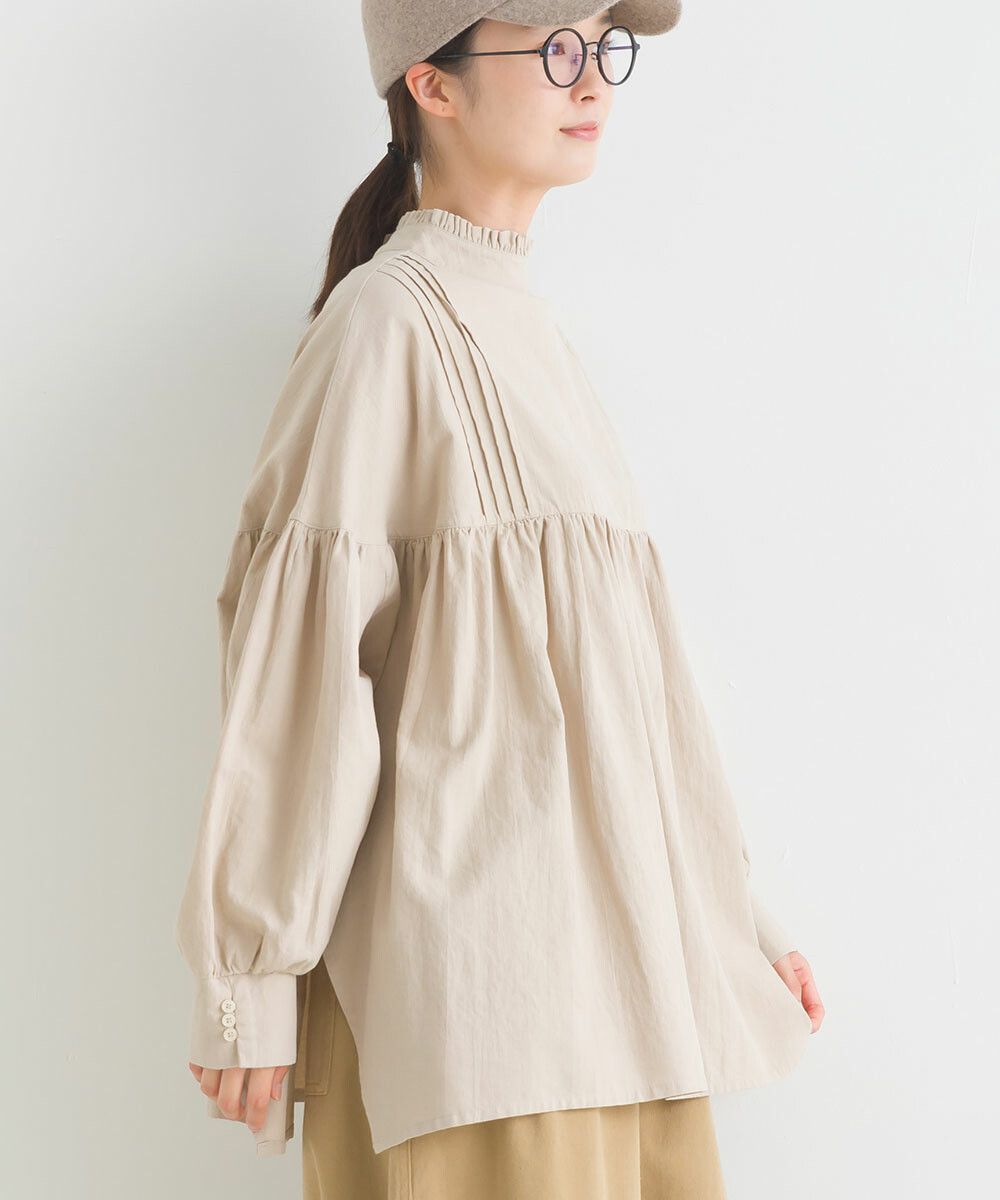 日本女裝代購 - 歐風木耳領2WAY泡泡袖上衣-淺卡其