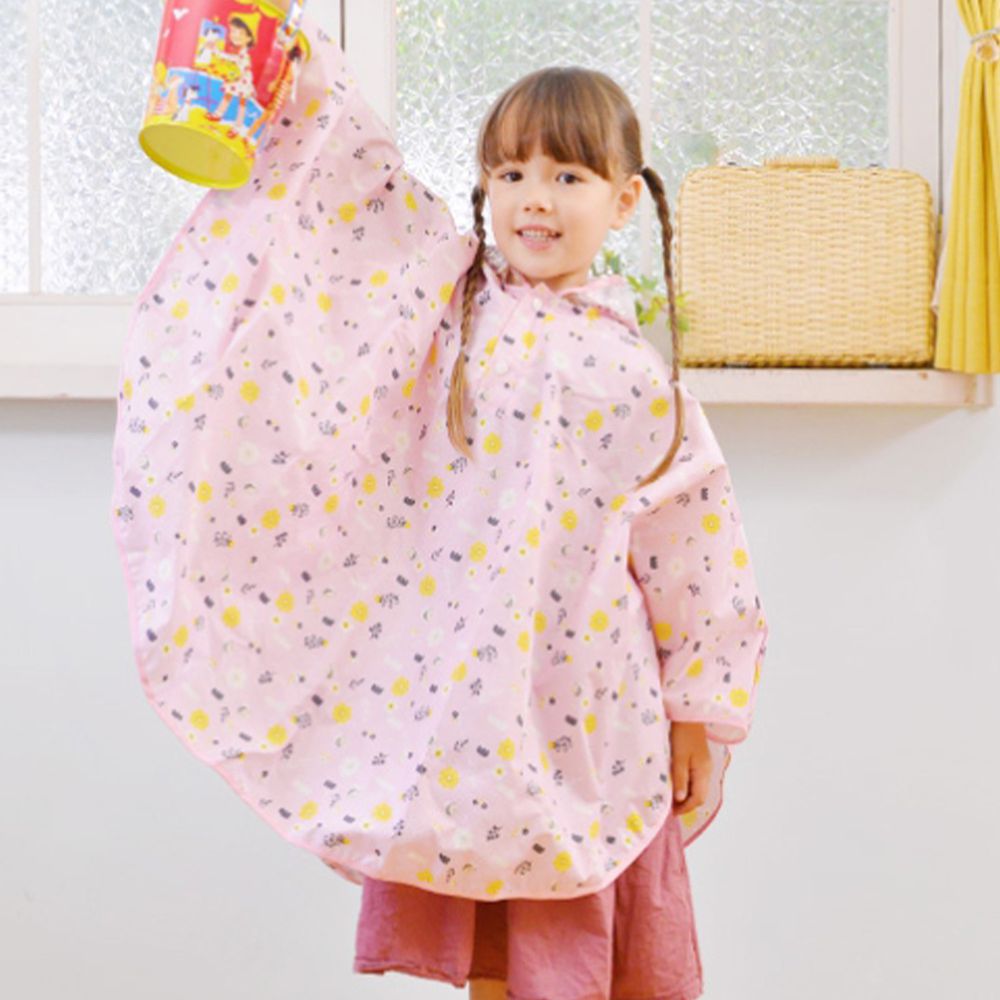 日本 akachan to issyo - 日本製防水斗篷雨衣-粉紅蜜蜂-粉-附收納袋