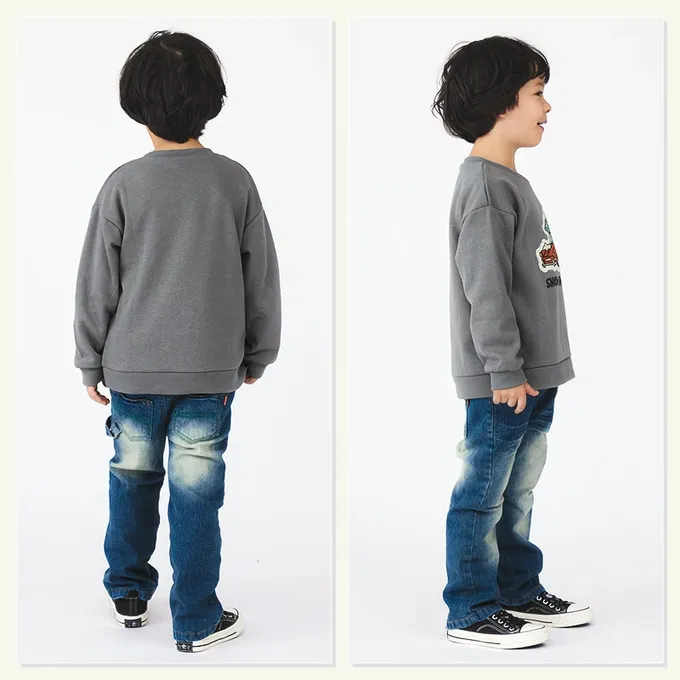 日本 ZOOLAND - 裏起毛 立體貼布印花長袖上衣-聖誕樹車車-灰綠