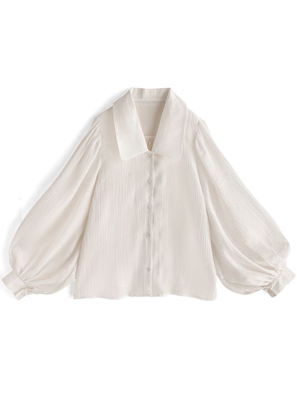 日本 GRL - 春日清新微透膚翻領襯衫-天使白 (F)