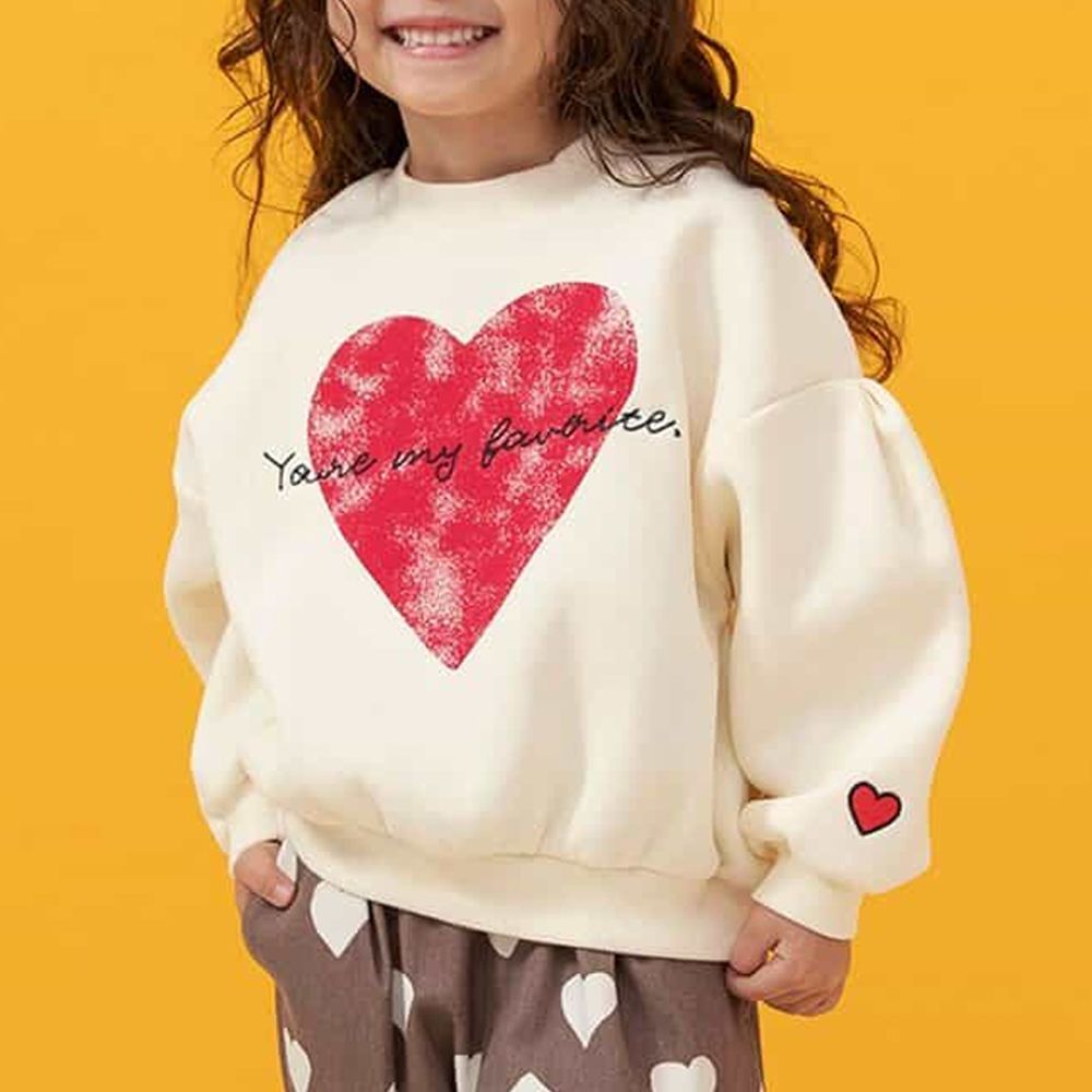 甜蜜印花裏毛長袖上衣-大愛心-白