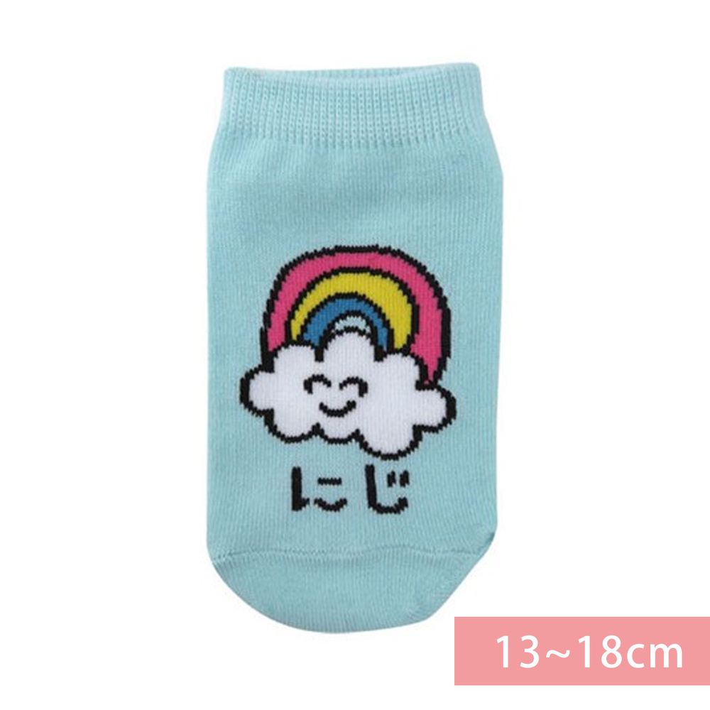 日本 OKUTANI - 童趣日文插畫短襪-彩虹-水藍 (13-18cm(3-6y))