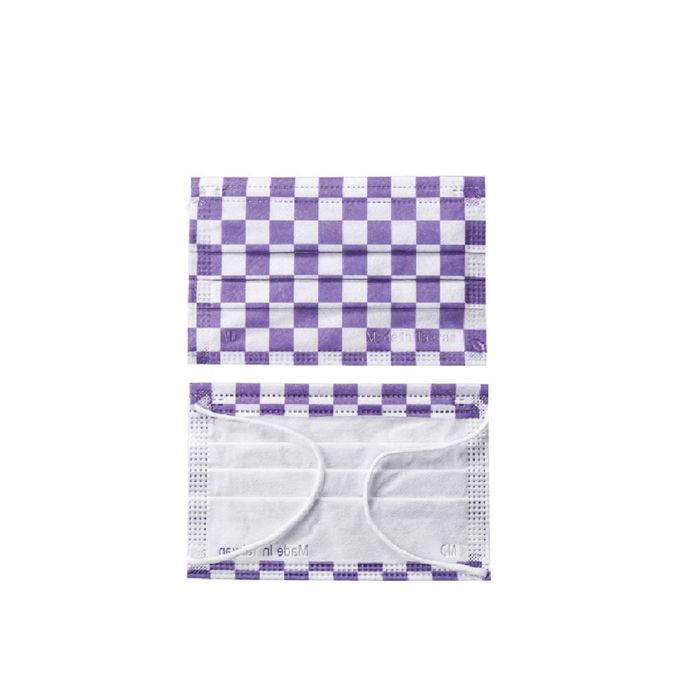 YSH 益勝軒 - 大童醫療級三層平面口罩/雙鋼印/台灣製-紫白格 (14.5x9.5cm)-50入/盒(未滅菌)